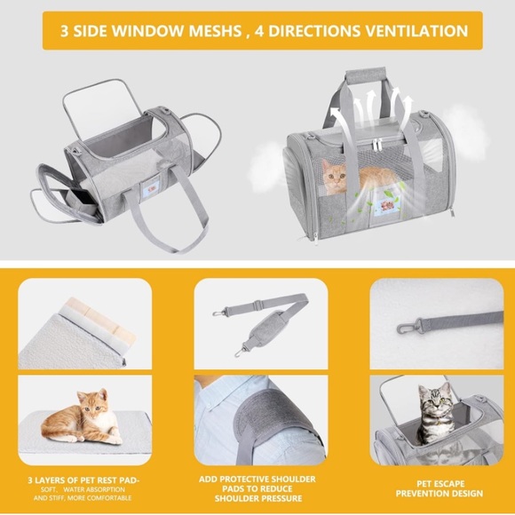 NWT Dog / cat Carrier Airline Approved, Small, up to 15lb, Collapsible Grey - Picture 2 of 7